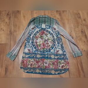 Aratta Silent Journey Faded Memories Shirt M Striped Floral Silk Blend Boho